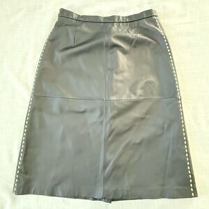 Terry Lewis Classic Luxuries Petite Black Leather Pencil Skirt Stitching Sz 12P